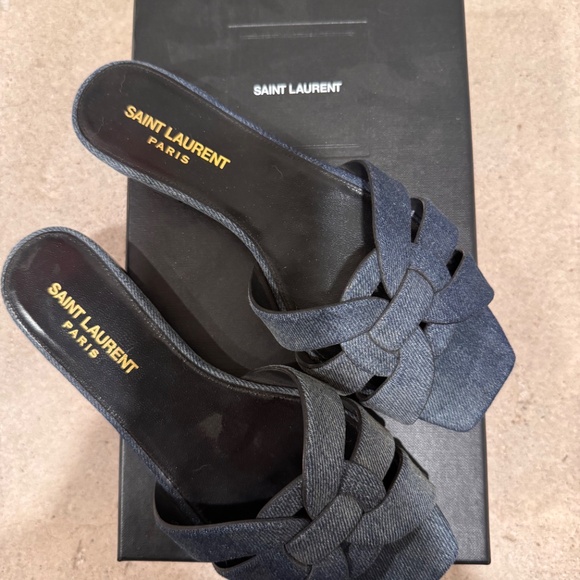 Saint Laurent Tribute Denim Mule Slide Sandals in Deep Navy Jeans Size 36.5 - Picture 7 of 10